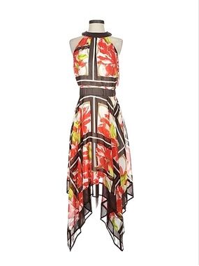 NEW YORK & COMPANY ~ Brown and Red Floral Handkerchief Dress size S
